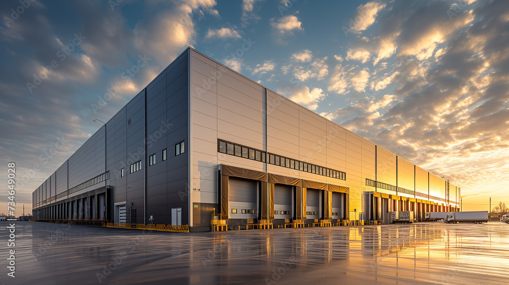 New warehouse with truck bay doors exterior. Freshly completed project. New warehouse with truck bay doors exterior. Freshly completed project.