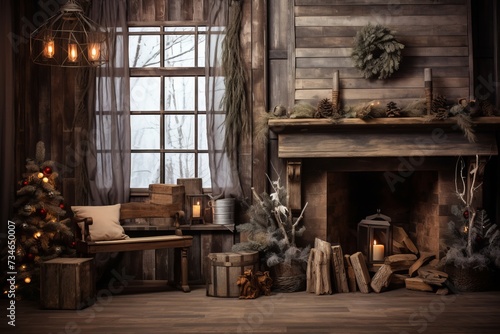 Charming and rustic holiday decorations creating a cozy backdrop © Cloudyew
