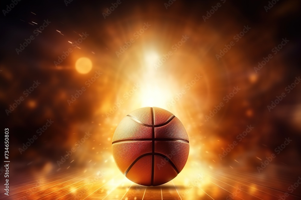 Obraz premium basketball on the court with bright lights