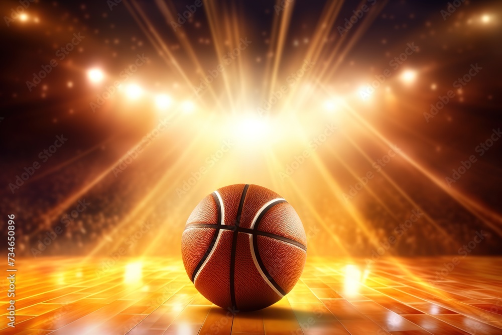 basketball on the court with bright lights basketball on the court with bright lights