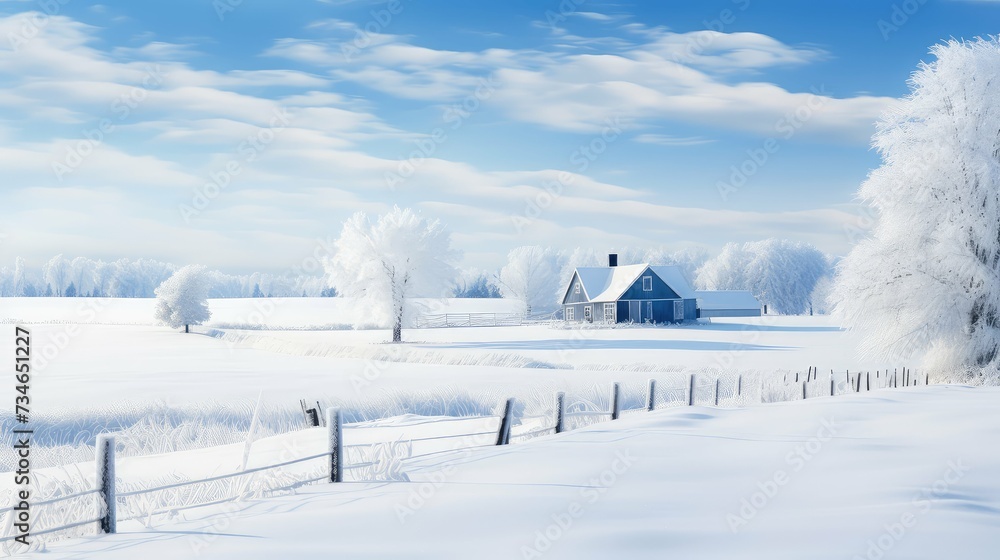 frost winter farm scene