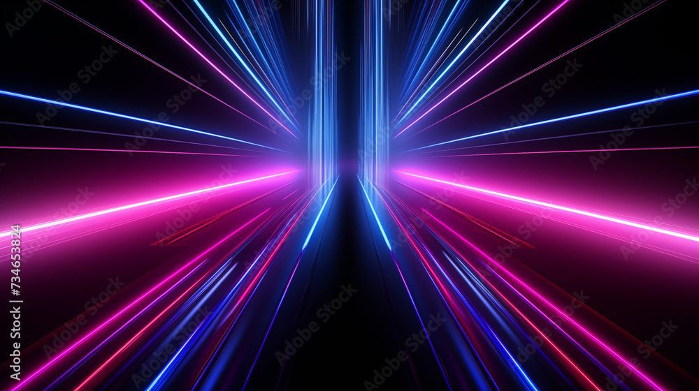 Three dimentional render with blue and pink neon lines on black background Three dimentional render with blue and pink neon lines on black background