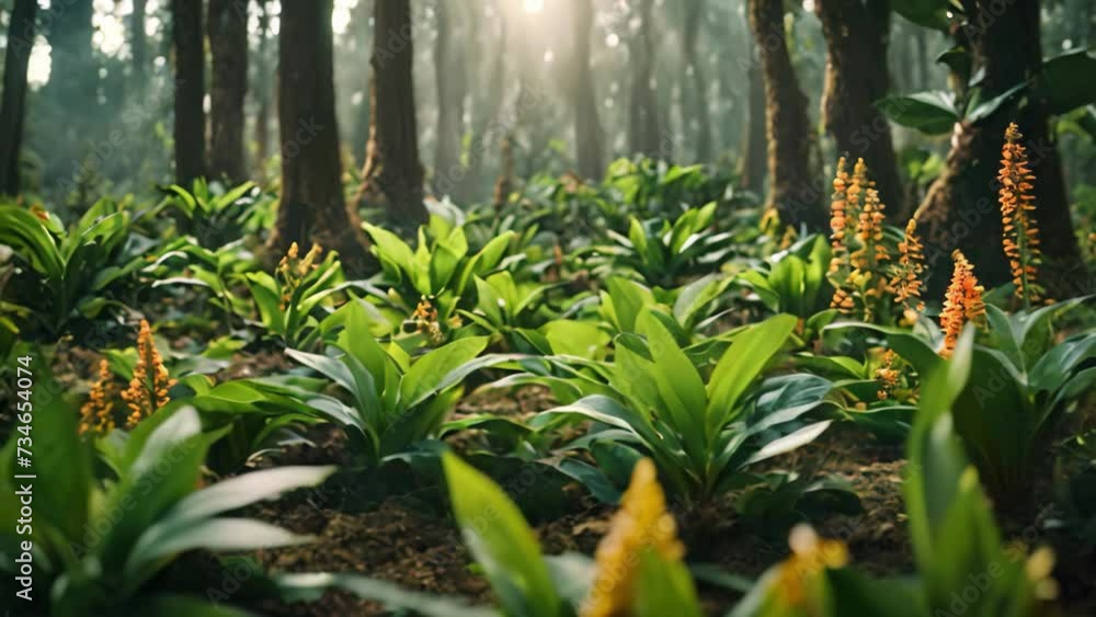a dense and thriving forest filled with an abundant variety of lush green plants and foliage, A mystical realm filled with vibrant and surreal plants, AI Generated a dense and thriving forest filled with an abundant variety of lush green plants and foliage, A mystical realm filled with vibrant and surreal plants, AI Generated