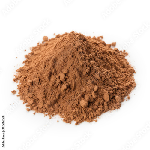 close up pile of finely dry organic fresh raw rhodiola rosea root powder isolated on white background. bright colored heaps of herbal, spice or seasoning recipes clipping path. selective focus photo