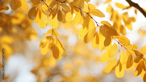 Golden leaves hanging from tree branches