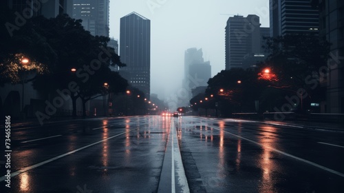 Rain slicked city road in a moody setting © Cloudyew