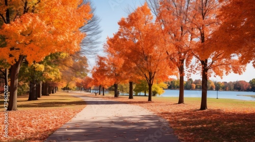 The vibrant colors of autumn leaves in a park