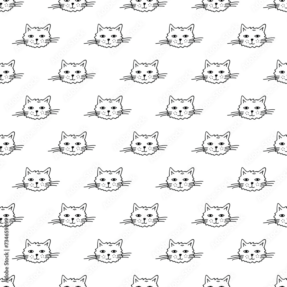Seamless pattern with cat muzzle doodle for decorative print, wrapping paper, greeting cards, wallpaper and fabric Seamless pattern with cat muzzle doodle for decorative print, wrapping paper, greeting cards, wallpaper and fabric