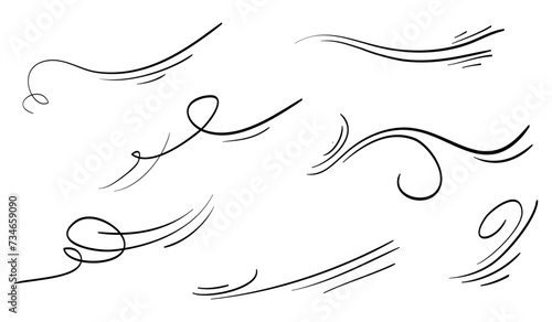 Doodle wind blow, gust design isolated on white background. vector hand drawn illustration