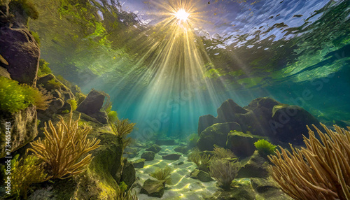 sunny underwater scene with reef