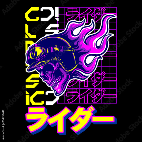 Skull Helmet Devil Design Tshirt Futuristic Cyber Streetwear