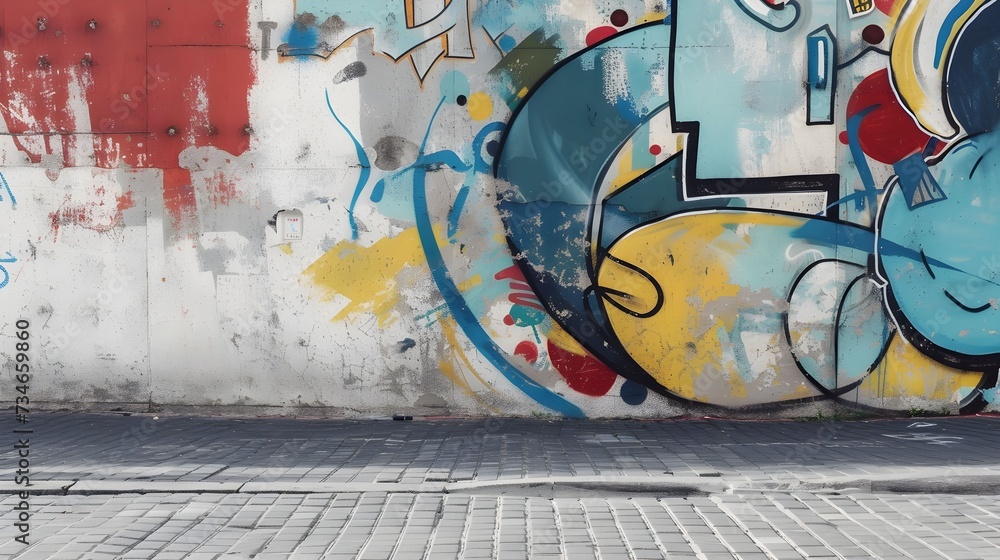 Naklejka premium Wall with colorful street art graffiti in the city.