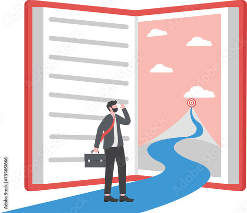 Businessman looking inside book way go to goal dream success concept .vector illustrator

