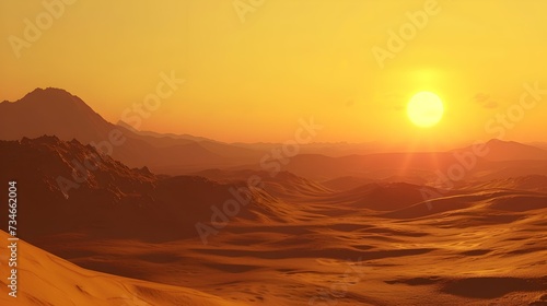 Beautiful orange sunset in the desert.