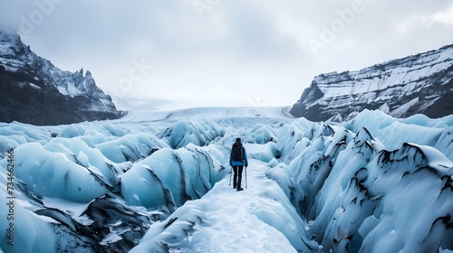 Spectacular glacier hike with ice formations and mountain backdrops