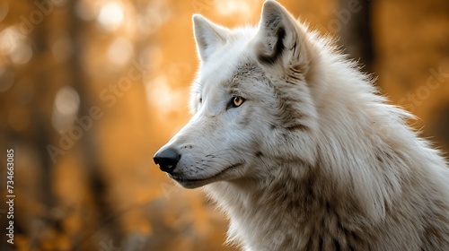 Portrait of white wolf in the forest
