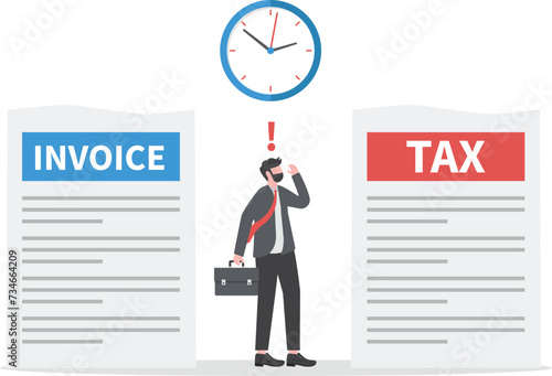 Businessman standing feeling not free in fetter between tax and debt vector illustration

