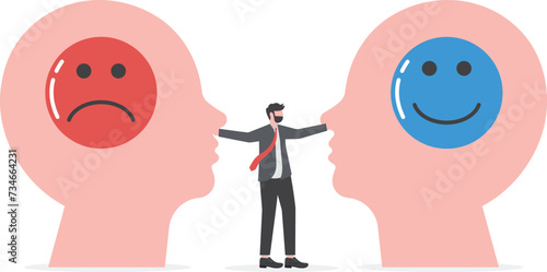 businessman push between negative and positive on big head human mindset for career growth business concept illustrator vector.

