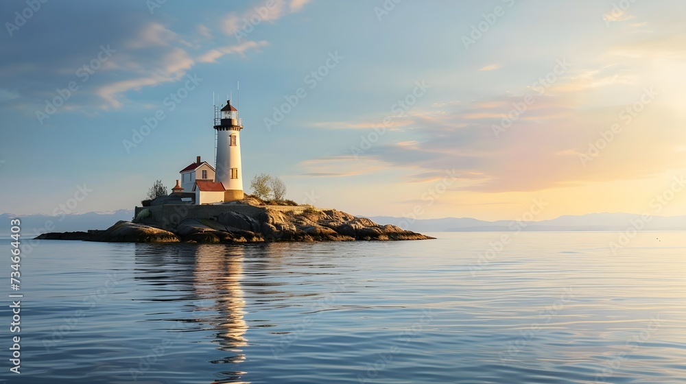 role and mystique of a lighthouse on an island, showcasing its towering structure, guiding light, and sense of safety and direction it provides to mariners 