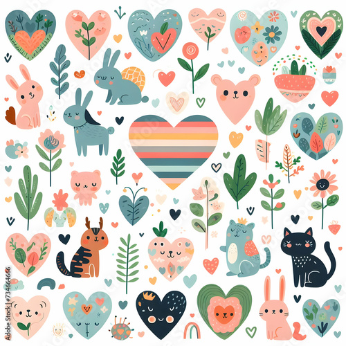 Heart shape design vector animal and plant leaves 
