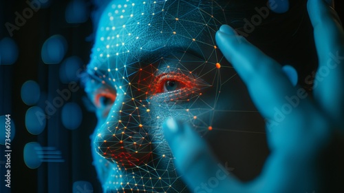 Business and Data Protection, Biometric security identify, face recognition online access business data. Cyber security technology prevent unauthorized access and protect business significant data © Ruslan