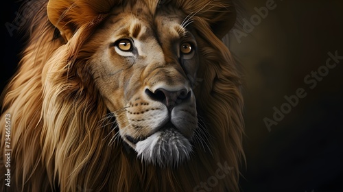 Portrait of majestic lion. African Wildlife Animal concept. King of the Jungle.