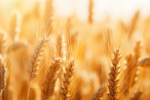 Warm tones over a field of ripe wheat, highlighting the golden hour of sunset.