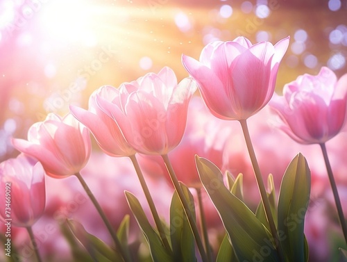 Pink tulips in the summer sunlight