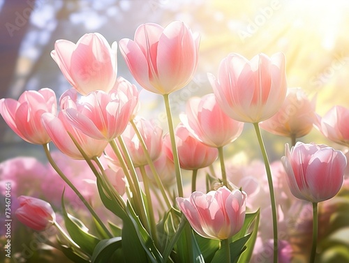 Pink tulips in the summer sunlight