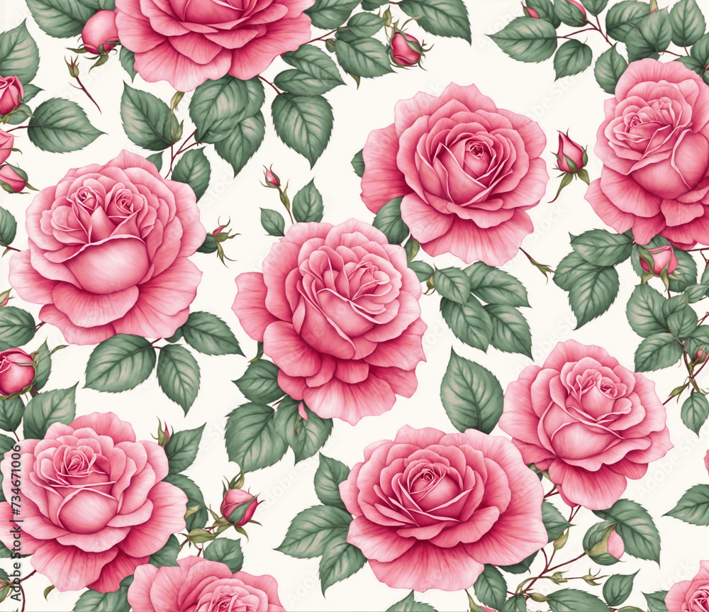Roses Floral Seamless Pattern with Vintage Touch