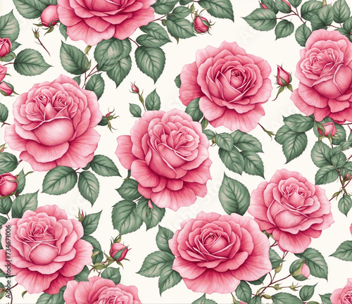 Roses Floral Seamless Pattern with Vintage Touch © MEBUTTERFLY