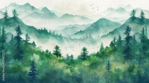 Bring the tranquil beauty of a lush green forest into your space with our stunning watercolor wallpaper.