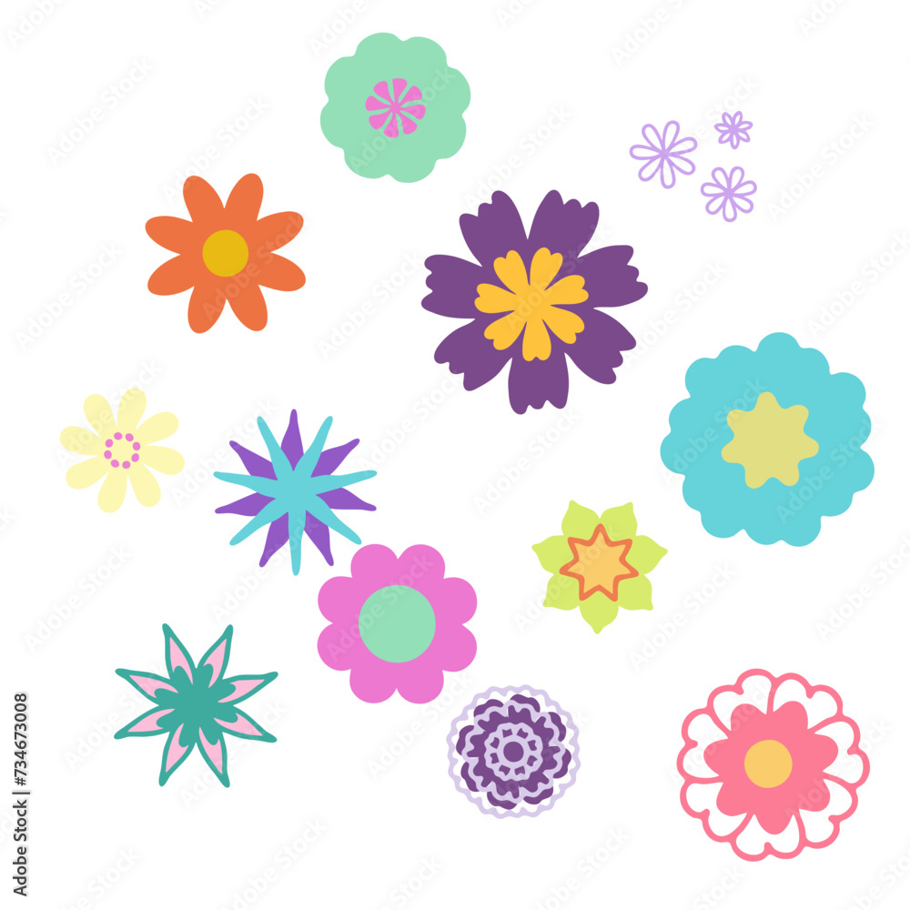 Collection of Colorful Cute Flowers Design For Decoration, Greeting Card, Print. Lovely Vector Illustration