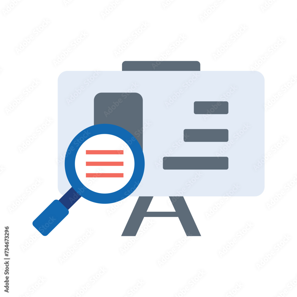 SEO flat icon, magnifying glass and whiteboard icon, minimalist vector illustration and transparent graphic element. Isolated on white background SEO flat icon, magnifying glass and whiteboard icon, minimalist vector illustration and transparent graphic element. Isolated on white background