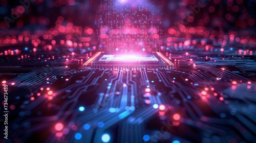 Quantum computer systems with AI neurons and electronic circuits enhance global data connectivity. © tonstock