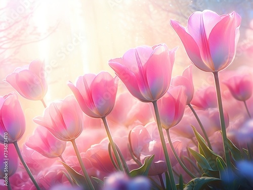 Pink tulips in the summer sunlight