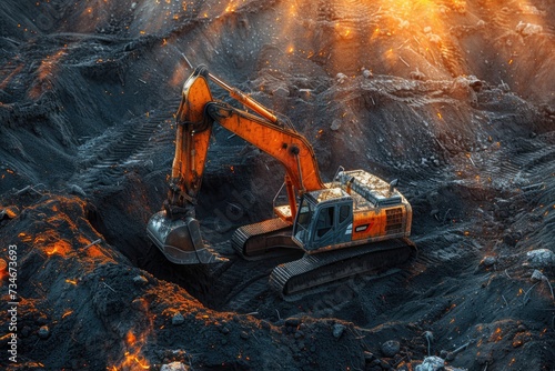 An excavator digging dirt on a construction professional photography