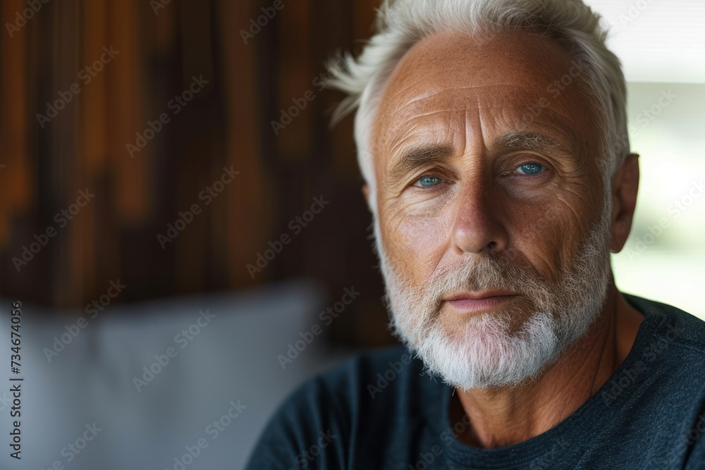 Portrait of senior caucasian man looking at camera, copy space