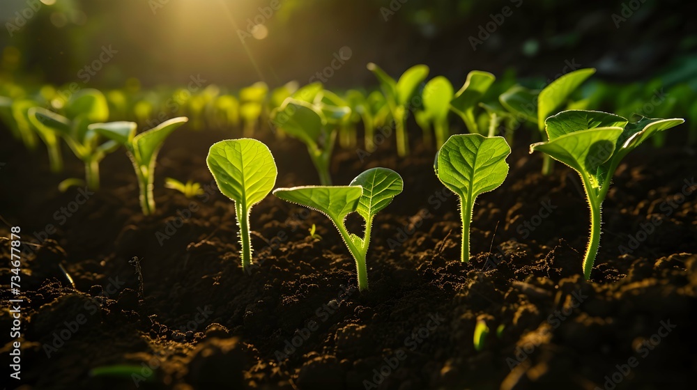 Dawn Light on Young Seedlings. Agriculture concept. Dawn Light on Young Seedlings. Agriculture concept.