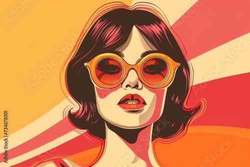 Stylish model rocks vintage shades in a retro-inspired fashion poster.