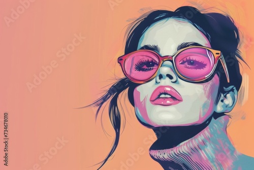 Stylish model rocks vintage shades in a retro-inspired fashion poster.