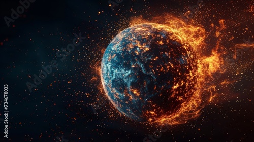 Global warming devastates Earth as finance and industry's greed ignites a fiery end.