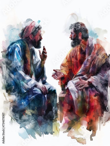 Discussion of Heavenly Kingdoms: Jesus and Thaddaeus in Conversation Generative AI photo