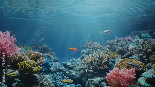 illustration of coral reef with fish and coral. 