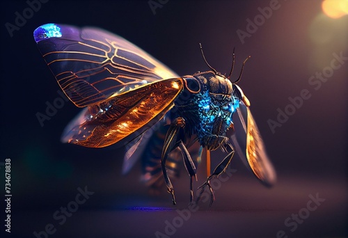 Generative AI: fantasy insect flying with light on its body © Fallon