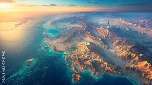 High-resolution satellite view of the Middle East's geography and topography, 3D illustration by NASA. © tonstock