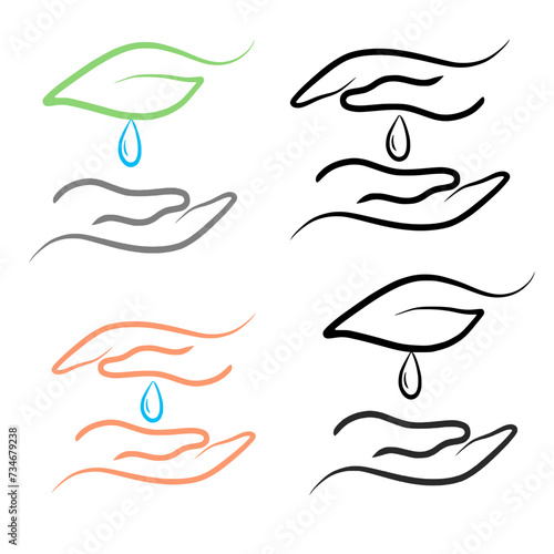 Save Water Logo. Leaf, Hand, And Water Drop Vector Illustration For Ecology.