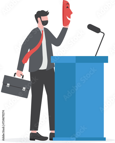 imposter syndrome woman covering face under masks with different emotions fake , mental disorder changing natural personality concept portrait vector illustration

