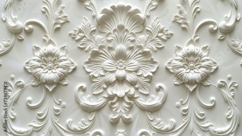 The elegant white damask wallpaper added a touch of sophistication to the room with its delicate floral patterns.