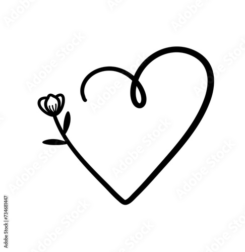 Flower and heart line art, symbol of love